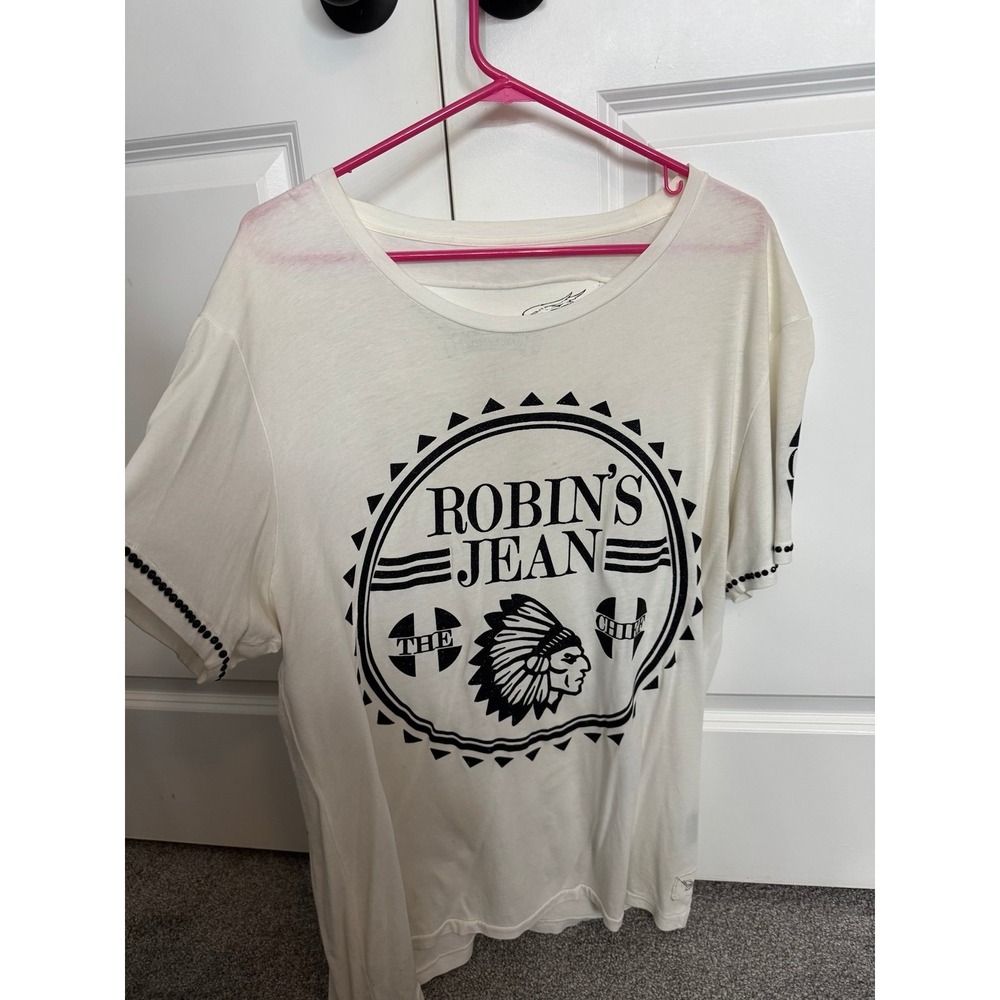 Robins Jean The Chief Graphic T-Shirt Studded Cream XL Mens Short Sleeve Shirt
